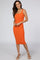 Orange Ribbed Square Neck Dress