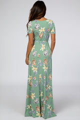Light Olive Floral Wrap Dress