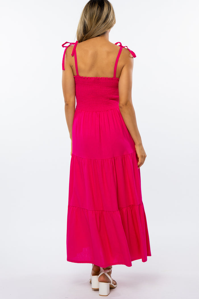 Fuchsia Tiered Shoulder Tie Dress