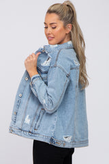 Light Blue Distressed Denim Maternity Jacket
