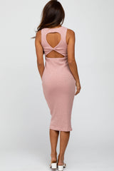 Mauve Twist Back Accent Ribbed Midi Dress