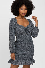 Black Floral Sweetheart Neck Smocked Maternity Dress