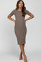 Taupe Ribbed Short Sleeve Fitted Maternity Dress