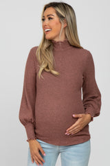 Mauve Brushed Ribbed Mock Neck Maternity Top