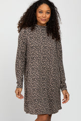 Mocha Animal Print Mock Neck Maternity Dress
