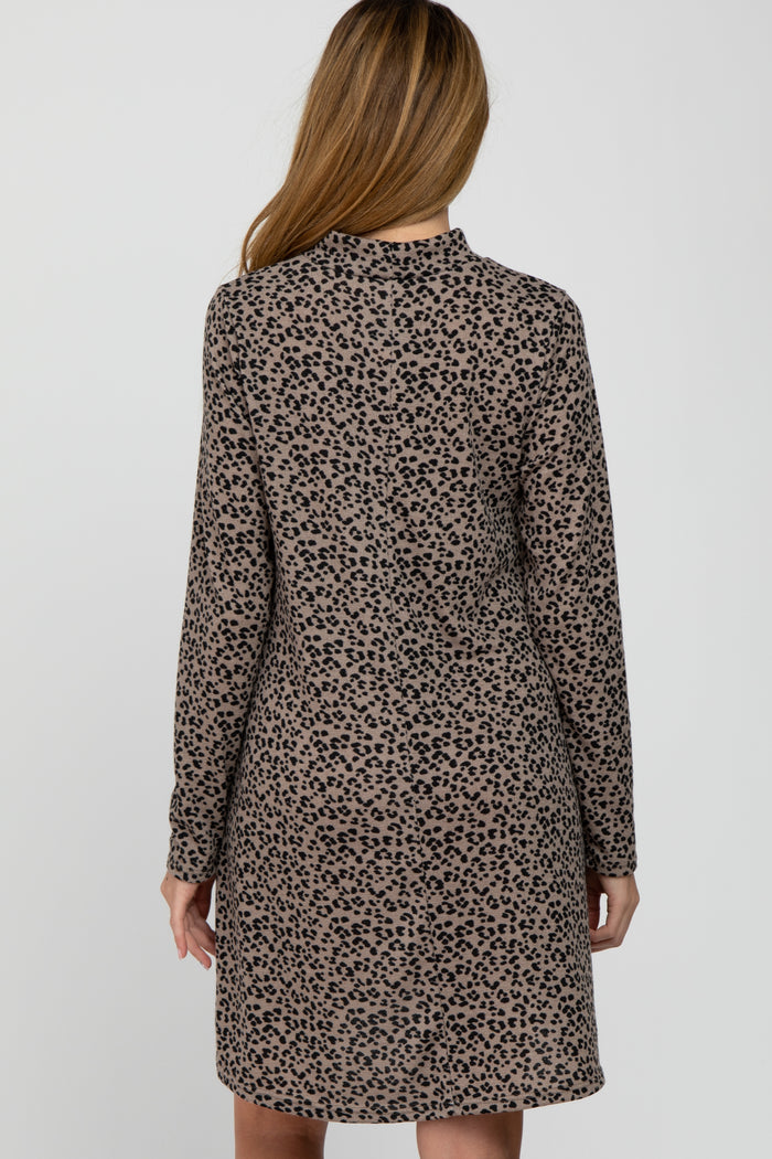 Mocha Animal Print Mock Neck Maternity Dress