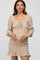 Cream Leaf Print Smocked Maternity Dress