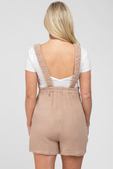 Beige Square Neck Elastic Strap Maternity Romper