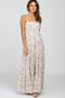 Taupe Floral Square Neck Tiered Maxi Dress