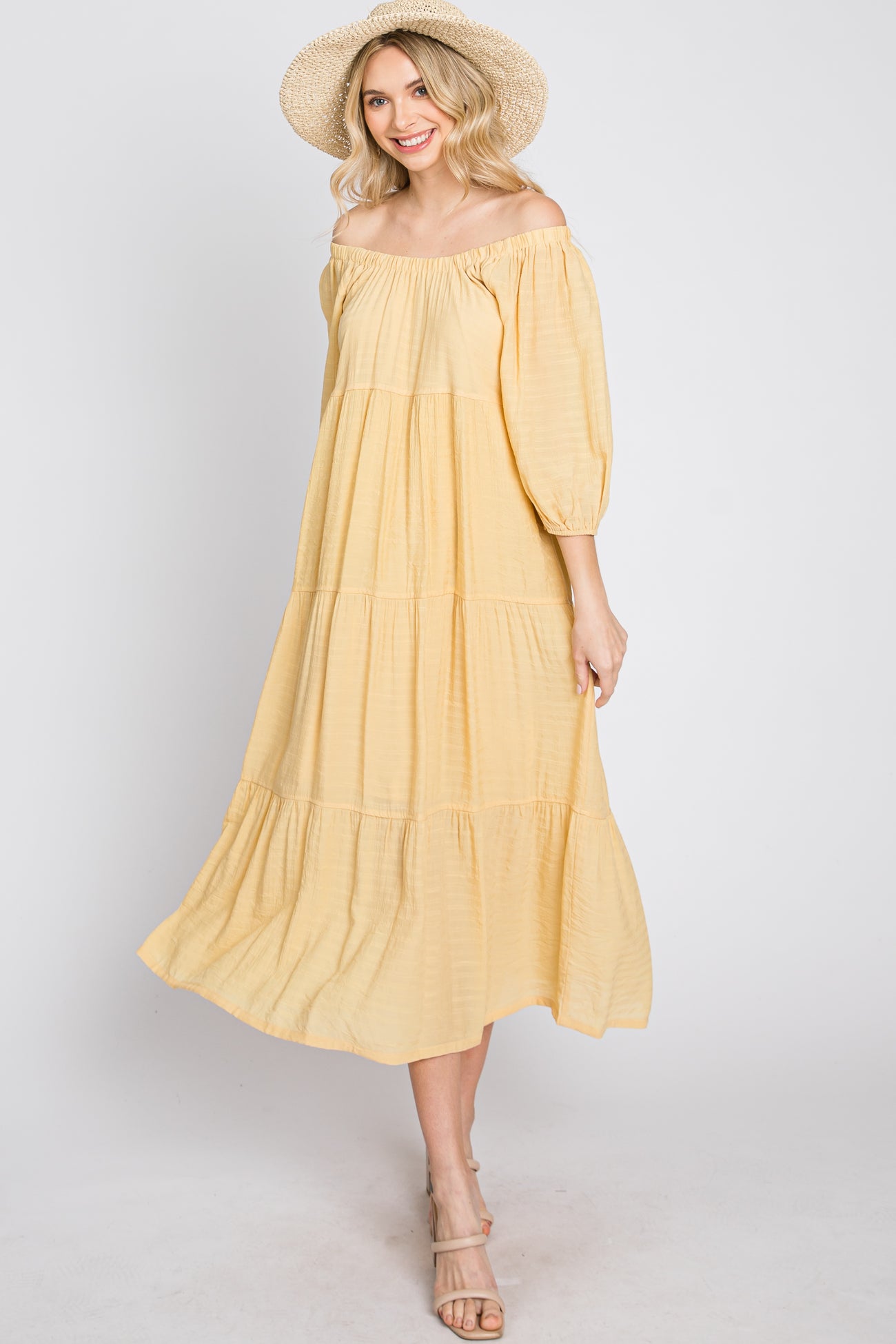 Yellow Tiered Midi Dress