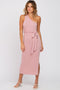 Mauve Ribbed One Shoulder Side Slit Midi Dress