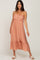 Peach Smocked Button Accent Midi Dress