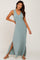 Light Olive V-Neck Side Slit Sleeveless Midi Dress