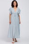Light Blue Deep V-Neck Button Down Maxi Dress