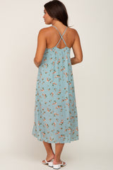Light Blue Floral Sleeveless Maternity Maxi Dress