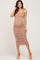 Mocha Floral Ribbed Ruched Shoulder Tie Maternity Dress