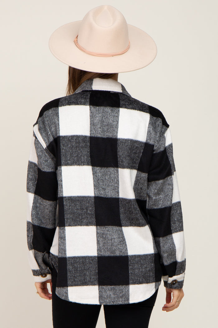 Black Plaid Knit Maternity Shirt Jacket