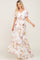 Cream Floral Chiffon Wrap Short Sleeve Maxi Dress