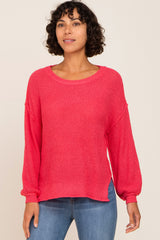 Fuchsia Basic Side Slit Maternity Sweater