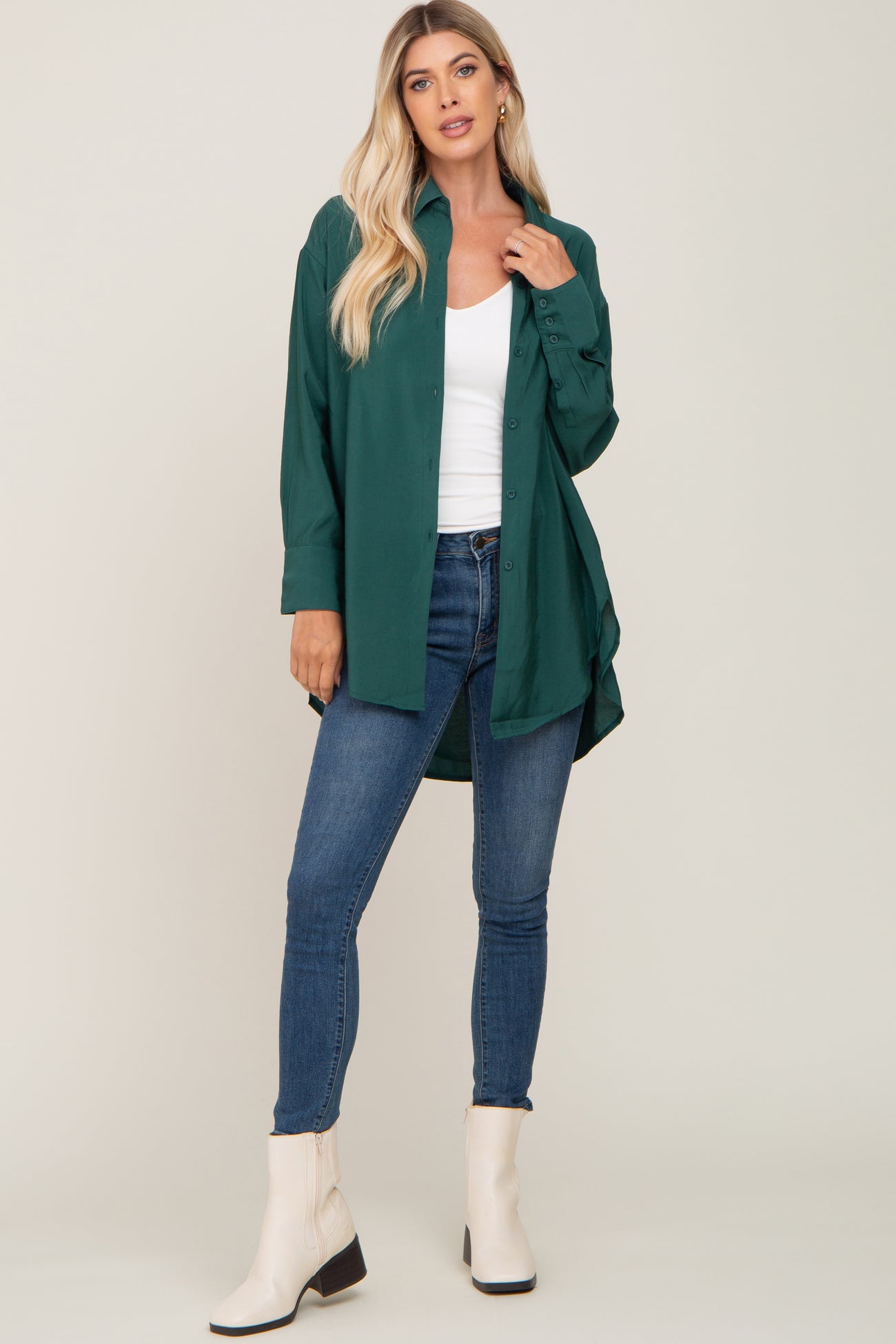 Olive Oversized Button Down Blouse