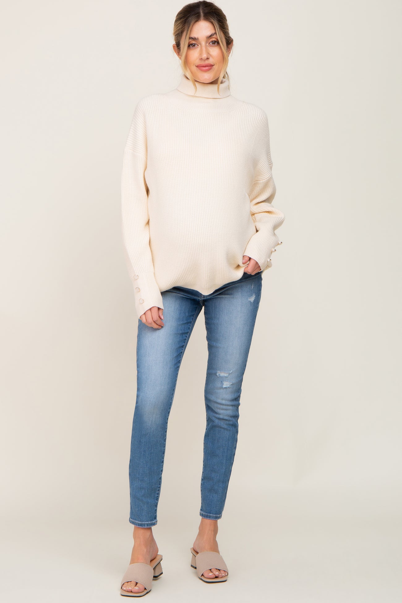 Blue Slightly Distressed Maternity Skinny Jeans