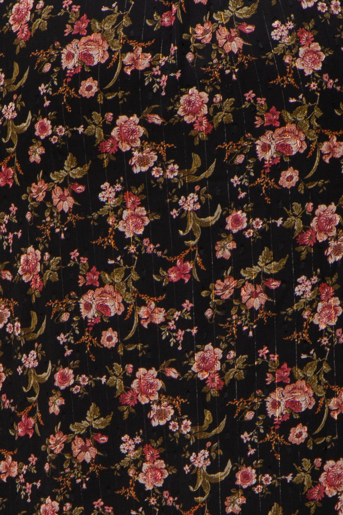 Black Floral Chiffon Smocked Waist Maternity Midi Dress