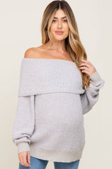 Silver Foldover Off Shoulder Maternity Sweater