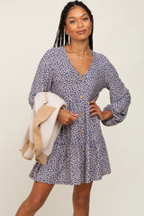 Navy Floral Long Sleeve Tiered Maternity Dress