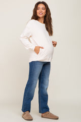 Navy Blue Raw Hem Straight Maternity Jeans