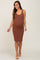 Brown Ribbed Scoop Neck Fitted Maternity Dress