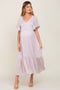 Grey Lavender Satin Smocked Maternity Midi Dress