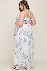 White Floral Sleeveless Ruffle Plus Maternity Maxi Dress