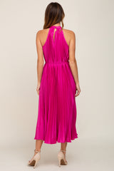 Fuchsia Pleated Halter Dress