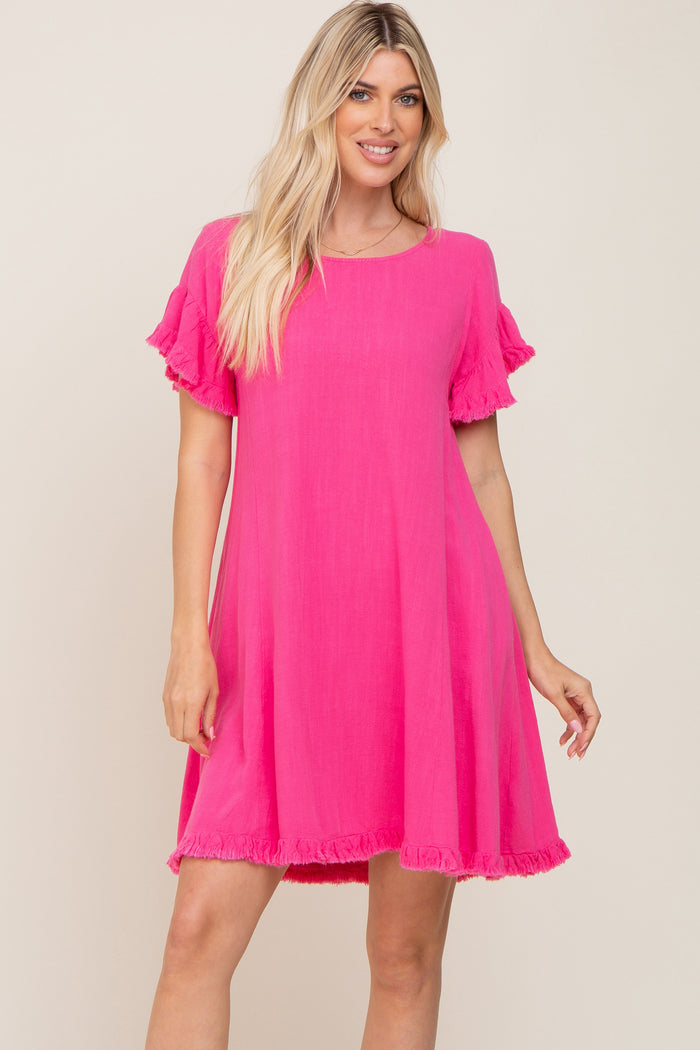 Fuchsia Fringe Linen Maternity Dress