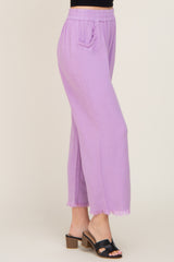 Lavender Linen Frayed Hem Crop Pants
