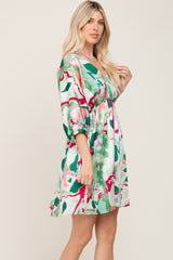 Green Swirl Print Satin Babydoll Dress