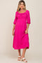 Fuchsia Swiss Dot 3/4 Sleeve Maternity Midi Dress
