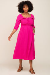 Fuchsia Swiss Dot 3/4 Sleeve Midi Dress