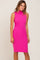 Fuchsia Ribbed Mock Neck Ruched Sides Dress