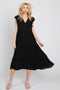 Black Ruffle Accent Tiered Midi Dress