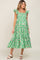 Green Floral Smocked Frill Sleeve Maternity Midi Dress