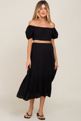 Black Crop Top and Skirt Two Piece Maternity Set
