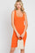Orange Sleeveless Ribbed Knit Fitted Dress