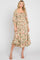 Light Olive Floral Ruffle Square Neck Smocked Front Tie Midi Dress
