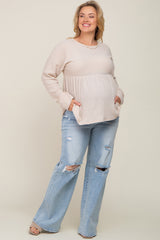 Light Blue Distressed Open Knee Wide Leg Maternity Plus Jeans