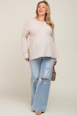 Light Blue Distressed Open Knee Wide Leg Maternity Plus Jeans