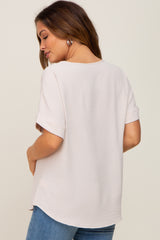 Beige Rolled Cuff Short Sleeve Maternity Blouse