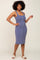 Navy Blue Ribbed Button Front Sleeveless Midi Dress