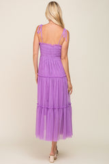 Lavender Smocked Mesh Midi Dress