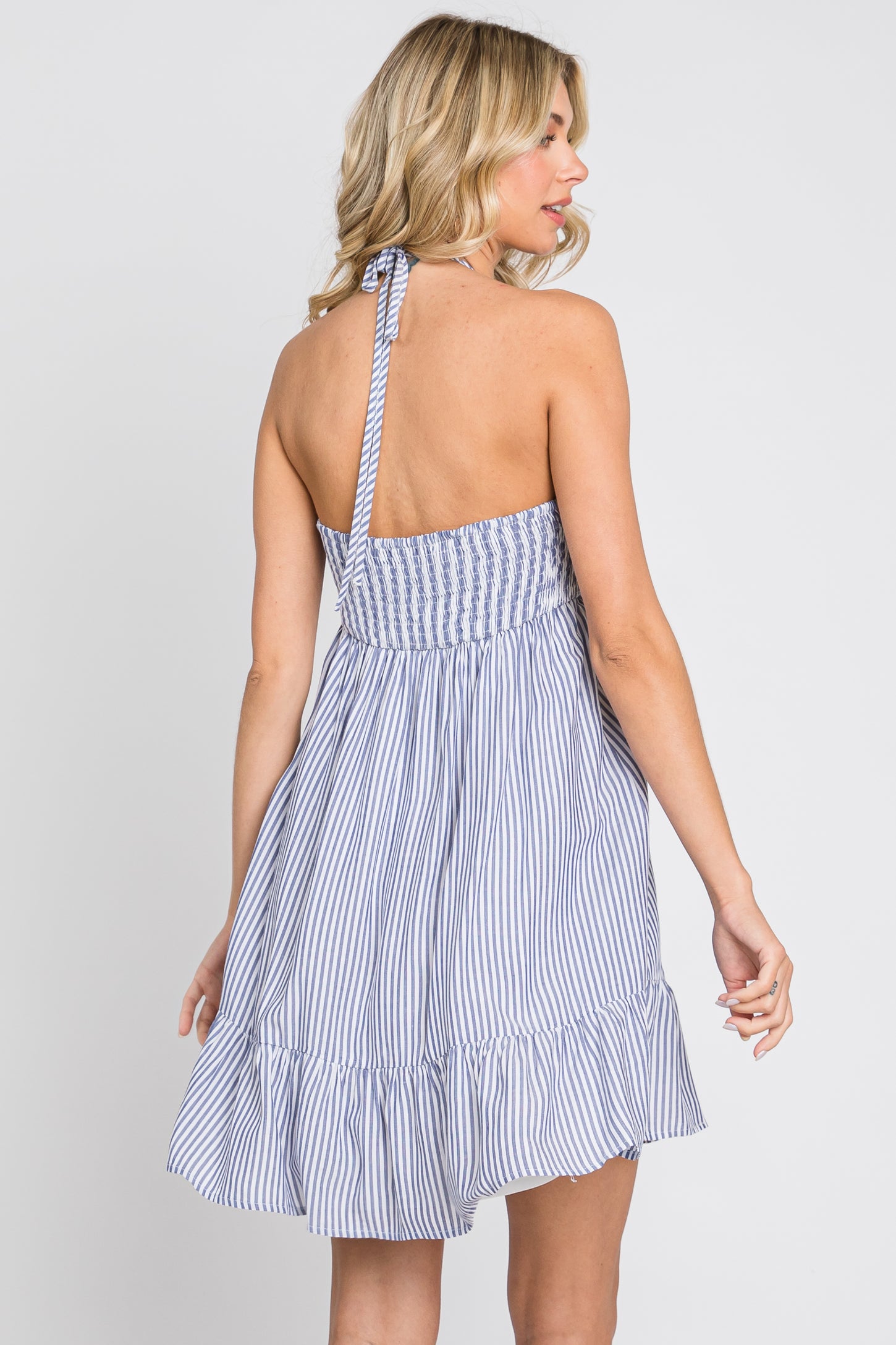 Blue Striped Halter Dress